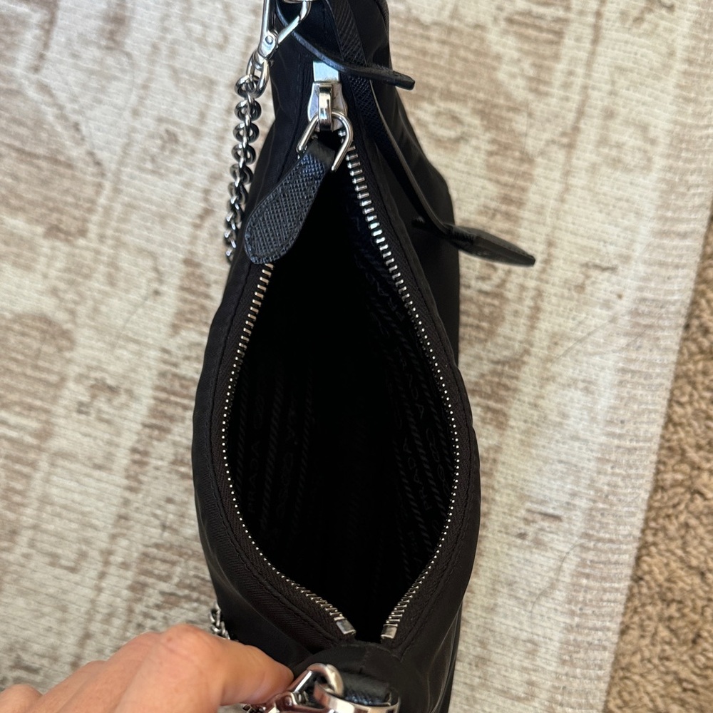 Prada Black Nylon Shoulder Bag with Silver Chain - Picture 5 of 7